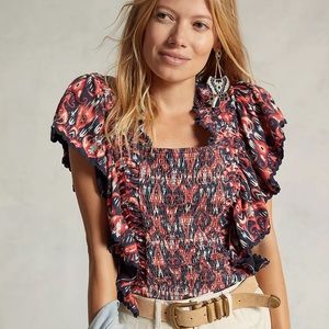 Anthropologie Let Me Be Smocked Crop Top